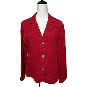 Chicos Blazer Jacket Womens Large 2 Red Textured Button Up Holiday Christmas